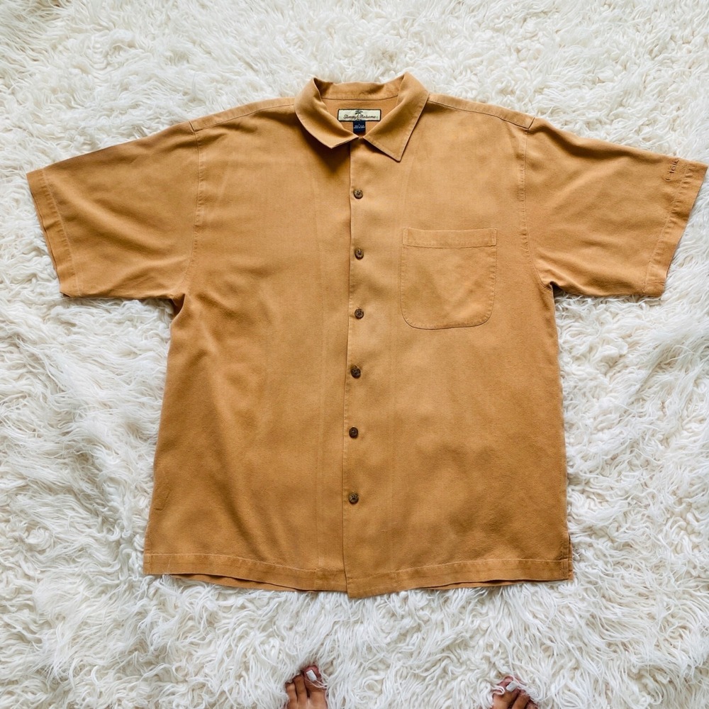 Tommy Bahama Shirt Mens Large Silk Casual Button Up Short Sleeve Pocket Relaxed